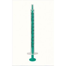 Syringe 2 piece hypodermic 1ml fine dose luer slip green plunger B Braun Injekt