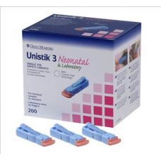 Blood lancet safety device finger incision Concealed needle totally disposable 1.8mm penetration 18g needle can be used for both heel and laboratory use. Unistik 3 Neonatal and Laboratory