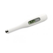 Thermometer electronic device Rigid style mini thermometer with a unique flat tip and large display for oral axillary or rectal use.Response in 60 seconds. Water resistant. Beeper. Memory for last reading. Reading display in celsius or fahrenheit. No prob