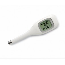 Thermometer electronic device Rigid style mini thermometer with a unique flat tip and large display for oral or axillary use.Response in 60 seconds. Water resistant. Beeper. Memory for last reading. Reading display in celsius.Created for high comforted.
